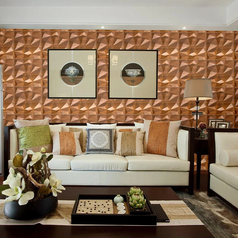 3D Textured PVC Wall Panels - Waterproof Decorative Wall for Living Spaces, Glossy Teak Finish Perfect for Modern Interiors