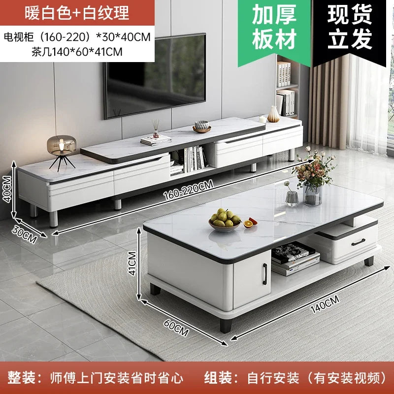 Modern LED TV Stand for Televisions Up Coffee Table Glass Shelves and Drawer Gaming Entertainment Center with Multiple Cabinet