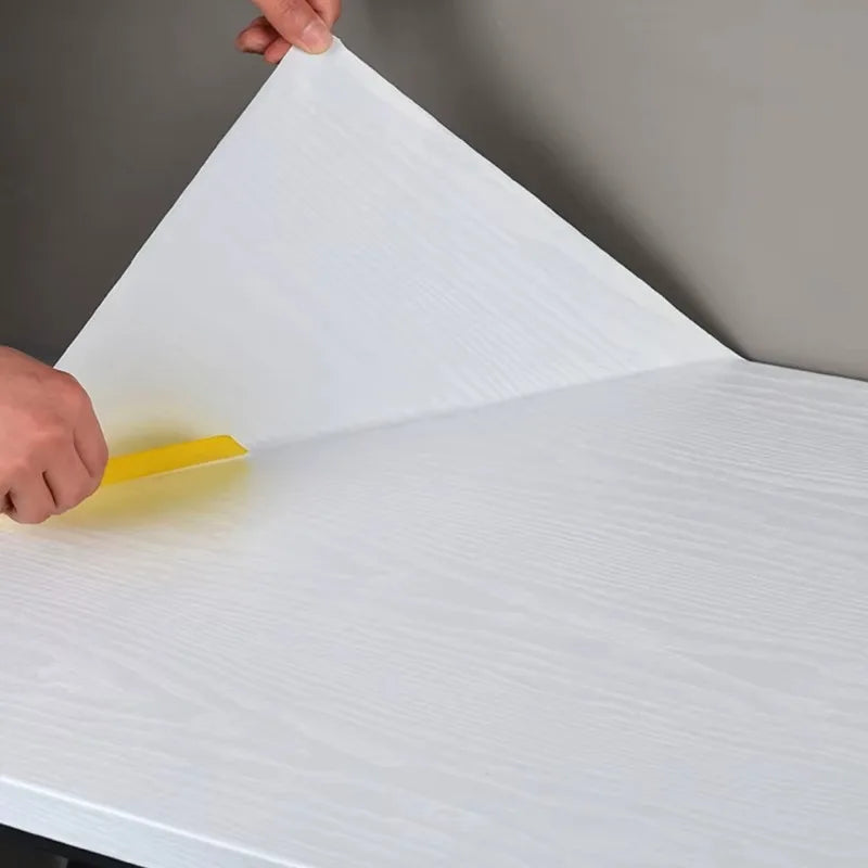 Pure White Wood Grain PVC Wallpaper – Waterproof, Self-Adhesive Vinyl for Cabinets, Furniture, Doors & Walls