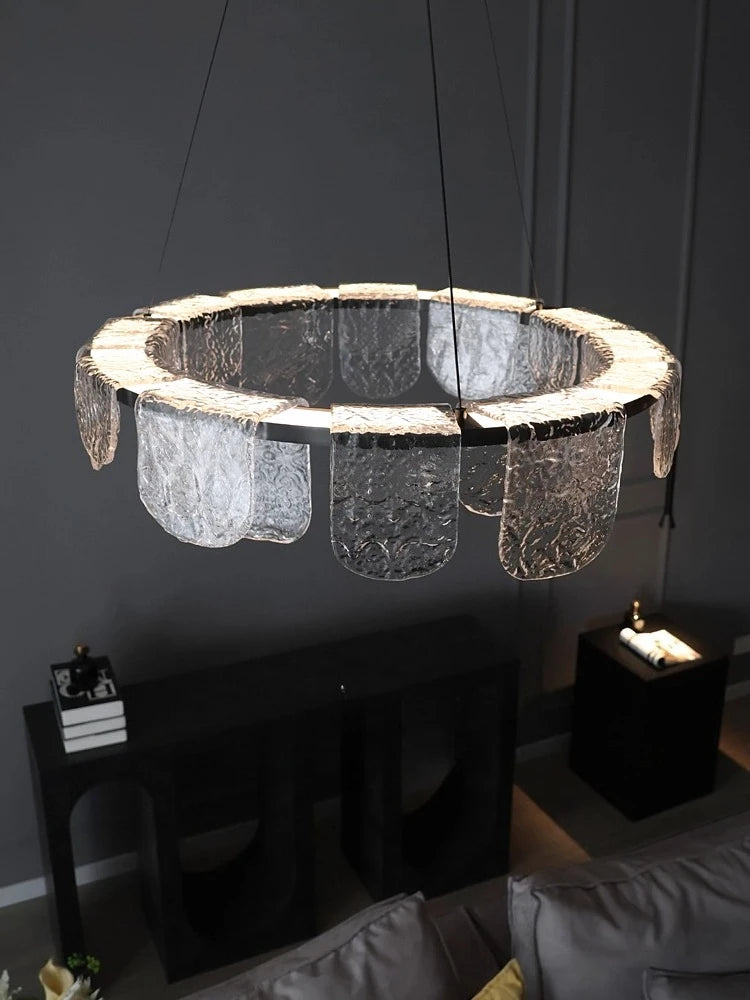 Luxury Living Room LED Chandelier Creative Ice Silk Glass Lamp Home Decoration Dining Room Main Light Bedroom Lighting Fixture