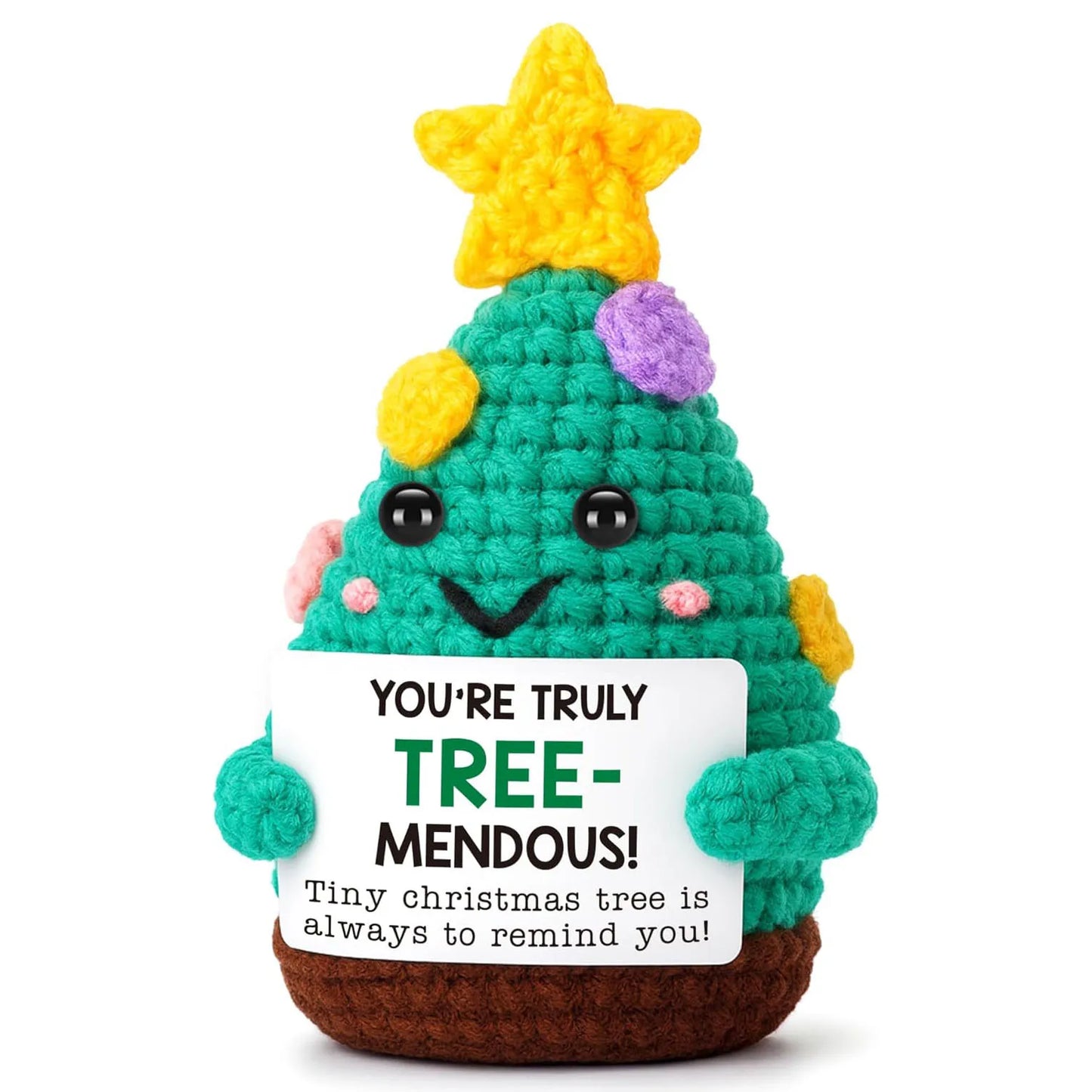 Funny Crochet Positive Xmas Tree Doll with Card Home Room Decoration Handmade Knitted Snowman Elk Desk Ornament Christmas Gifts