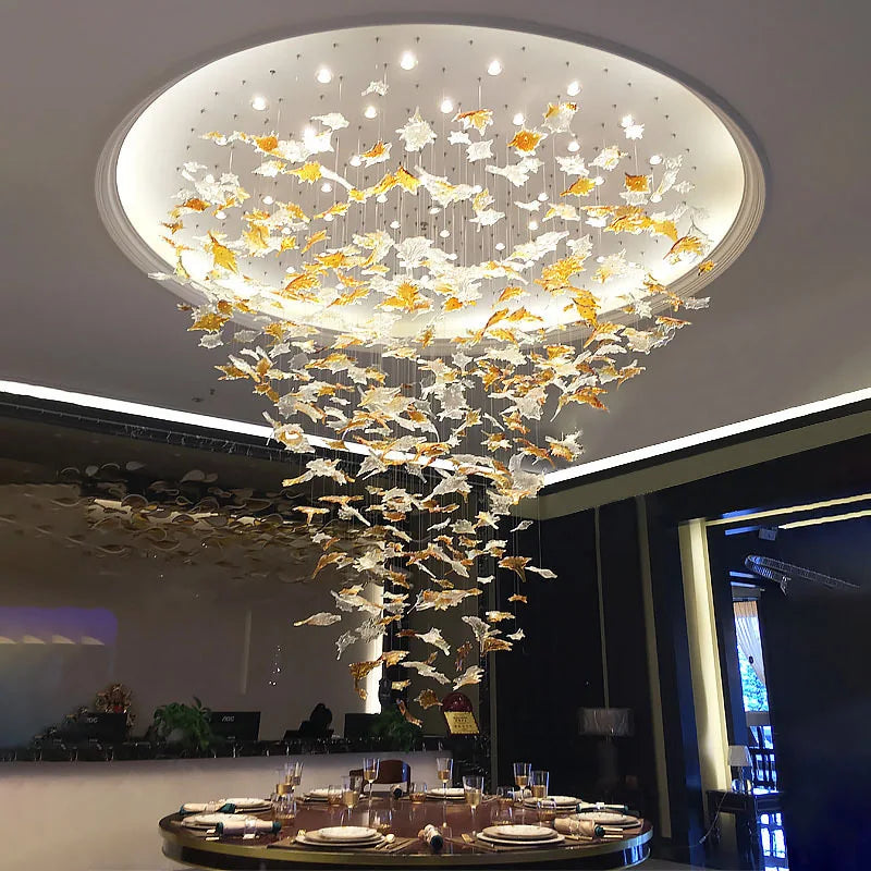 Modern Large scale project chandelier hotel villa Stairs Living Room maple leaf art decorative Hanging Lamp Lustre customization