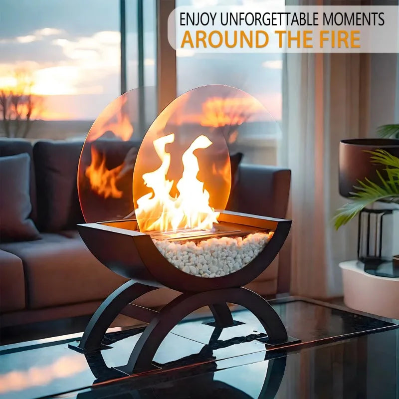 Big Freestanding Round Bioethanol Fireplace Large Burner Patio Heater Indoor Outdoor Metal Ethanol Fire Pit