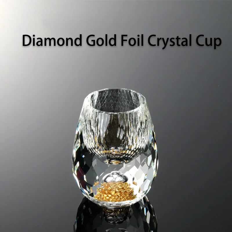 Luxury Crystal Glass Vodka  Sake Shochu Glass Bar Liqueur Double Bottom Gold Foil Glass Tea Cup High-end Gifts Hard Liquor