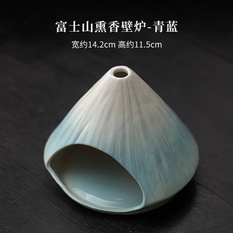 Mount Fuji Glazed Incense Fireplace - Large Kiln-Fired Ceramic Burner for Palo Santo Sage Cedar, Spiritual Meditation Home
