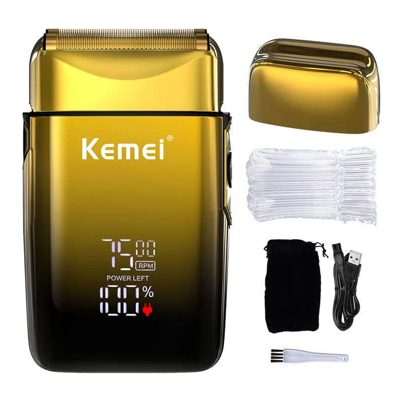 Kemei TX10 new electric shaver with LED display rechargeable beard shaver men's bald shaver original blade accessories