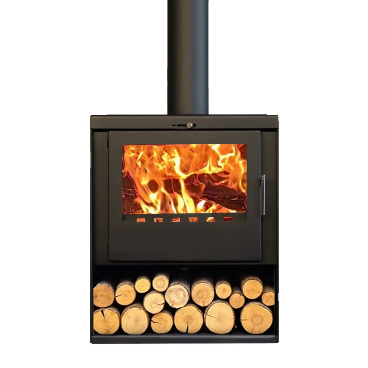 Real Fire Burning Wood Fireplace Winter Room with Stainless Steel Heating Stove Modern Home Rural Villa Style Fireplace
