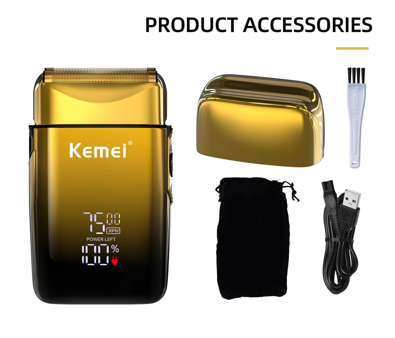 Kemei TX10 new electric shaver with LED display rechargeable beard shaver men's bald shaver original blade accessories