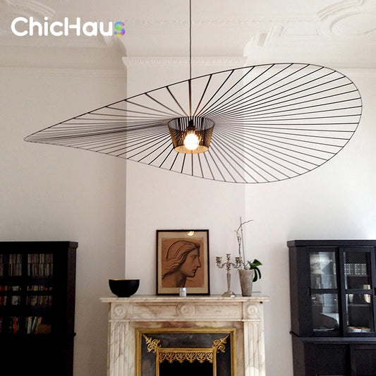 Modern Designer Art LED Chandeliers Retro Hanging Pendant Light for Living Dining Room Kitchen Suspension Straw Hat Lamps