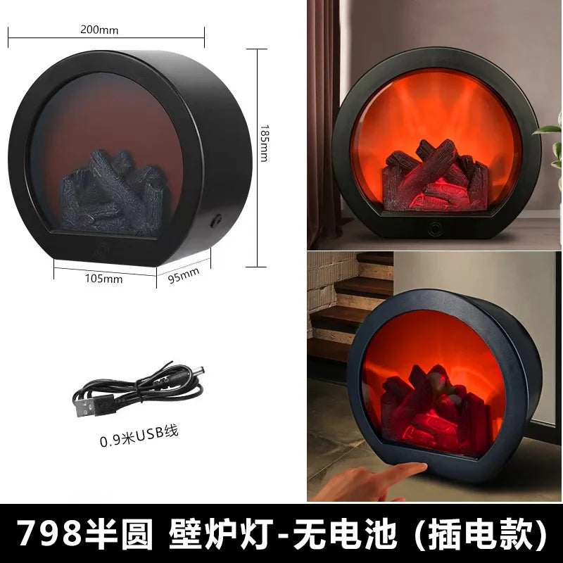 Fireplace Light, Simulated Decorative Night Light, Home Decoration Retro Atmosphere Fireplace LED Charcoal Flame Wind Fireplace