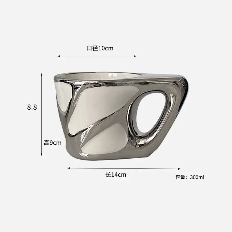 Mugs Creative Artwork Texture Mug Silver Ceramic Texture Cup Caffeine Awakens Wandering Brain Cells Ceramic Coffee Cups