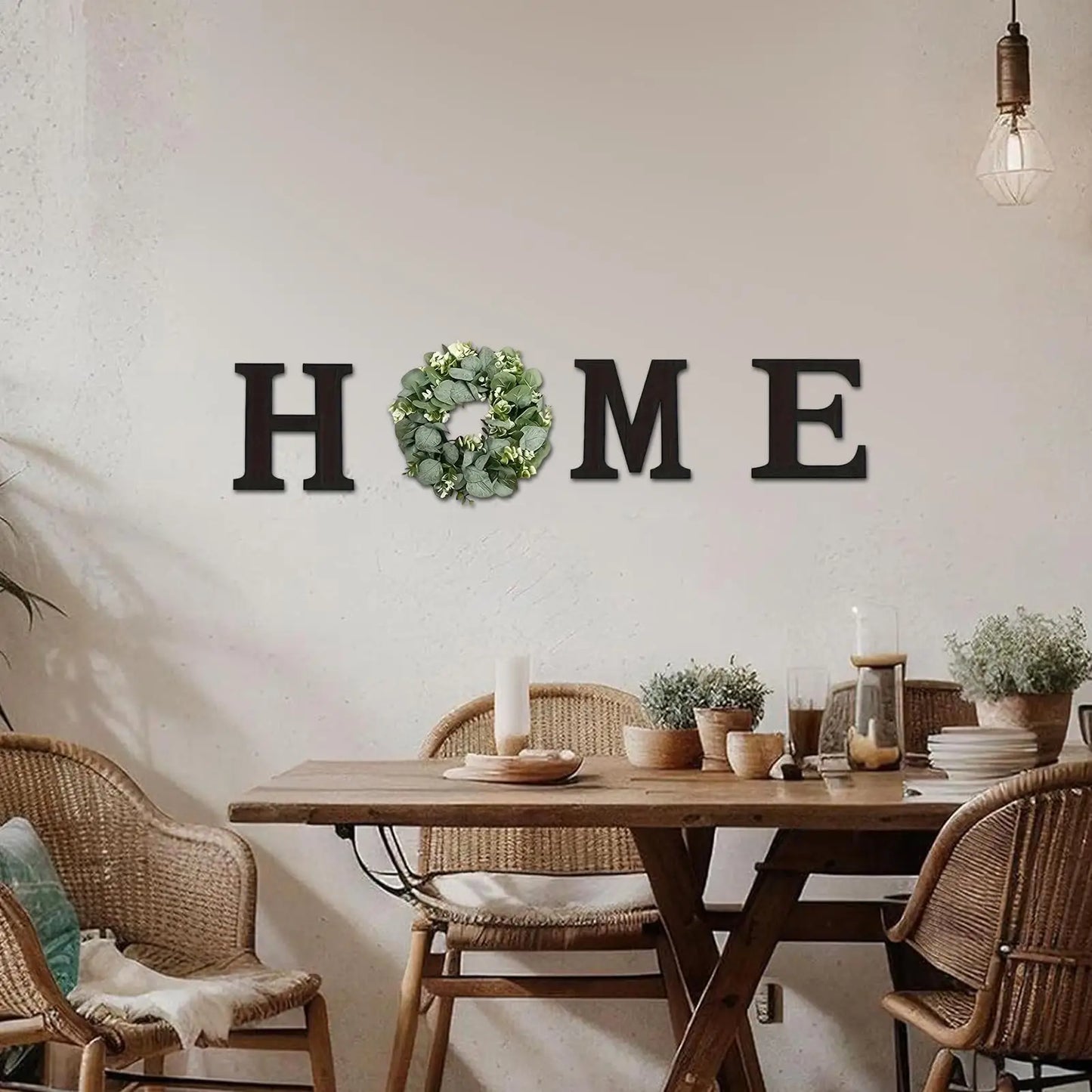 Home Letter Wall Sign Wooden Wall Home Sign Rustic Decor with Artificial Eucalyptus Wreath home decor signs for Kitchen Living