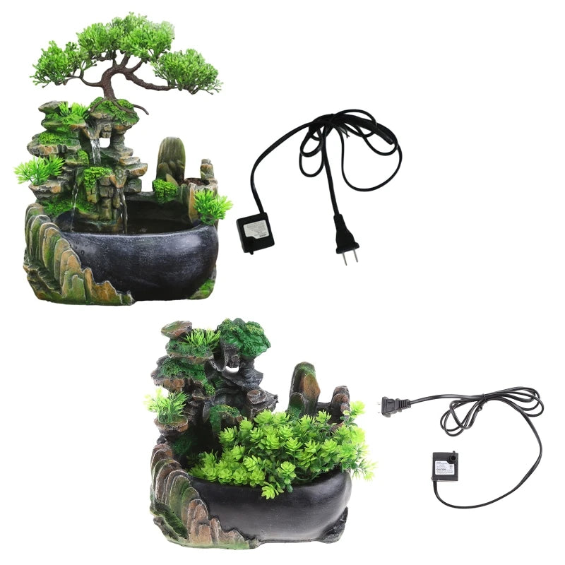 Indoor Desktop Small Rockery Fountain Waterfall with Atomization Resin Ornament