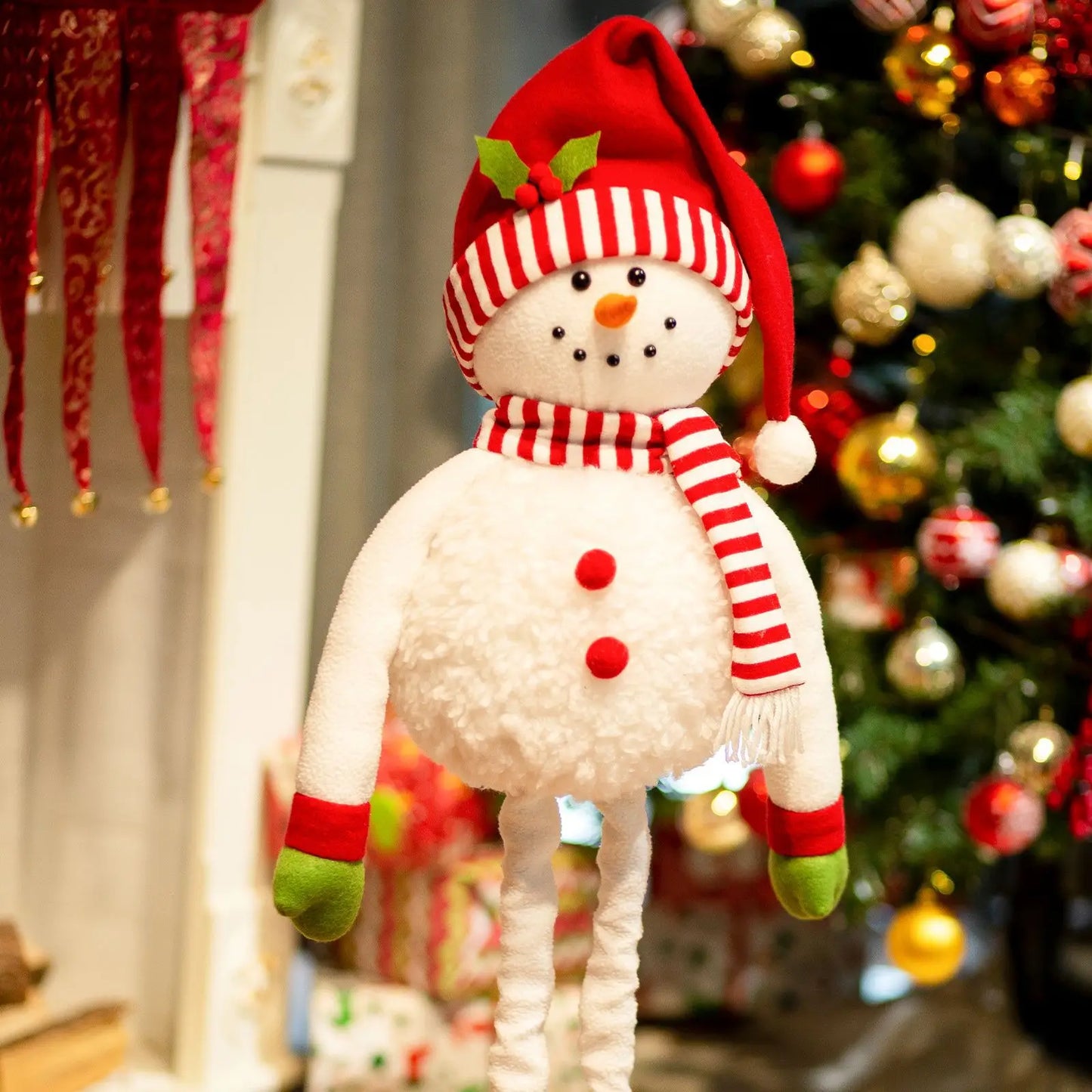 Christmas Red Christmas Hat Snowman Ornament, Christmas Retractable Standing Snowman Decoration Atmosphere Ornament Noel Decor