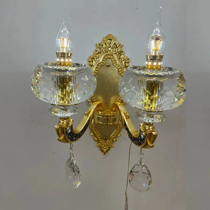 European Living Room Chandelier High-end Luxury Gold Candle Lamp Lamp Arm Inlaid With Diamonds Dining Room K9 Crystal Lamp Hot