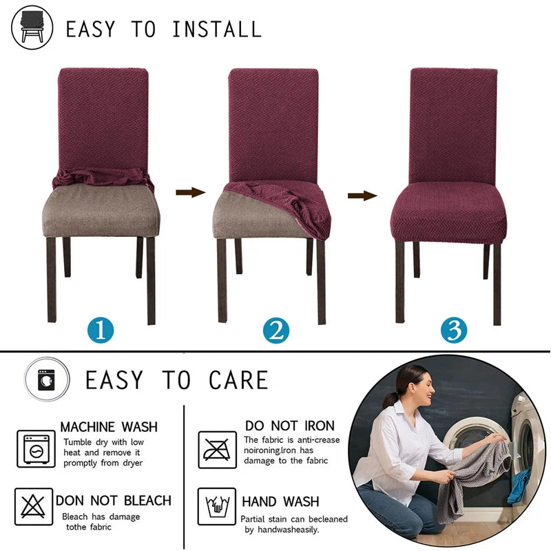 Leaves Jacquard Dining Chair Covers Removable Stretch Universal Chairs Cover Solid Color Seat Covers for Kitchen Hotel Banquet