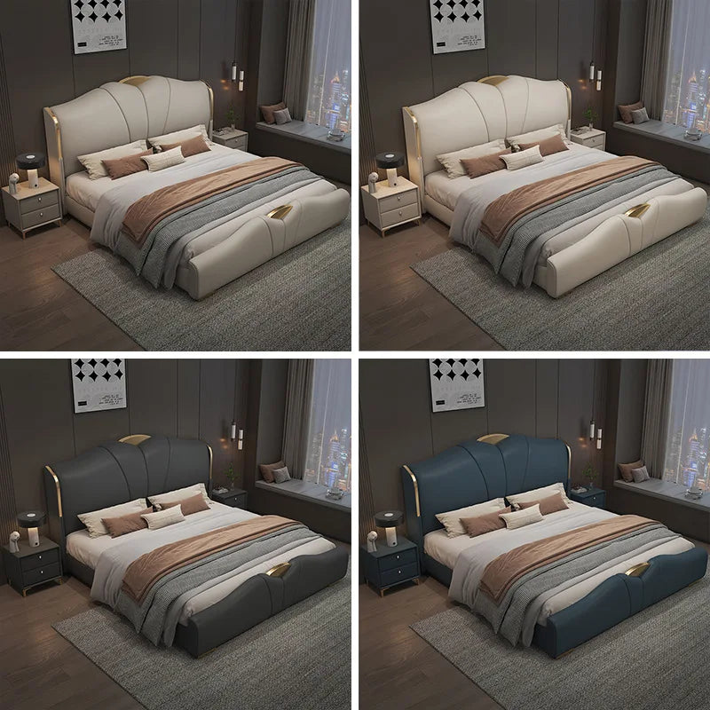 Light luxury Italian leather bed master bedroom double bed high-end atmosphere new 2025 soft bag air pressure storage wedding be