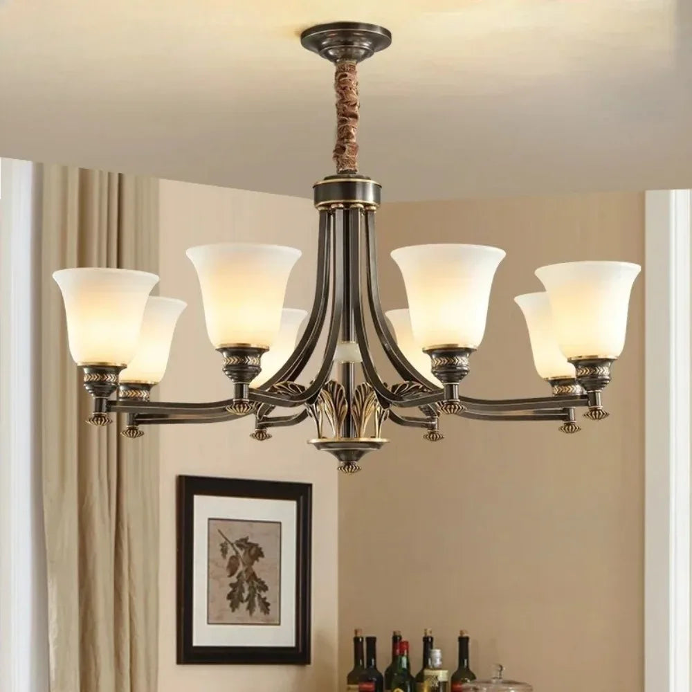European Retro Luxury Pendant Lamp Brass Living Room Lamp Simple Modern Dining Room Bedroom Home LED Ceiling Decoration Lamp