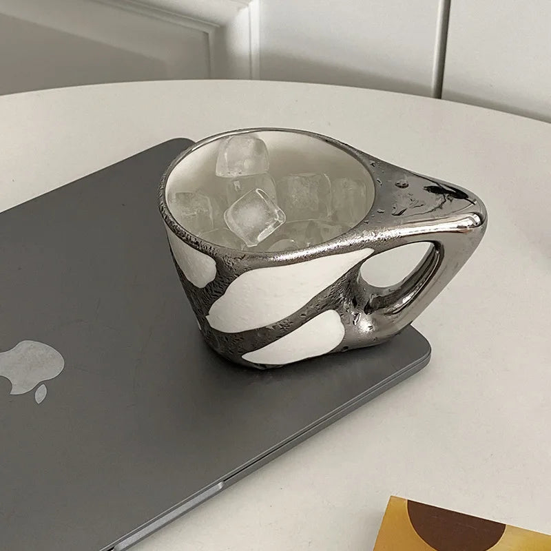 Mugs Creative Artwork Texture Mug Silver Ceramic Texture Cup Caffeine Awakens Wandering Brain Cells Ceramic Coffee Cups