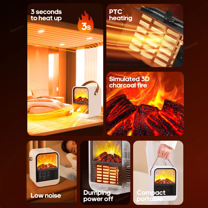 Fireplace Electric Heater Warm Blower Fan Portable Desktop Household Home Heating Stove Radiator Flame Warmer Machine