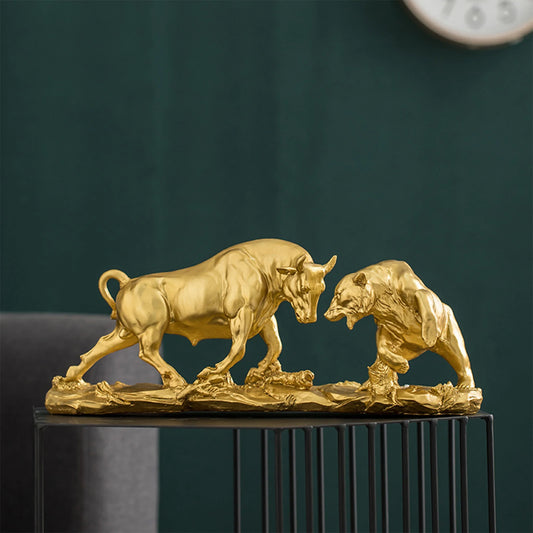 Bear and Bull Statue Animal Sculpture Resin Statue Figurine Ornament for Desktop Shelves Cabinet Decor Birthday Art Modern Decor