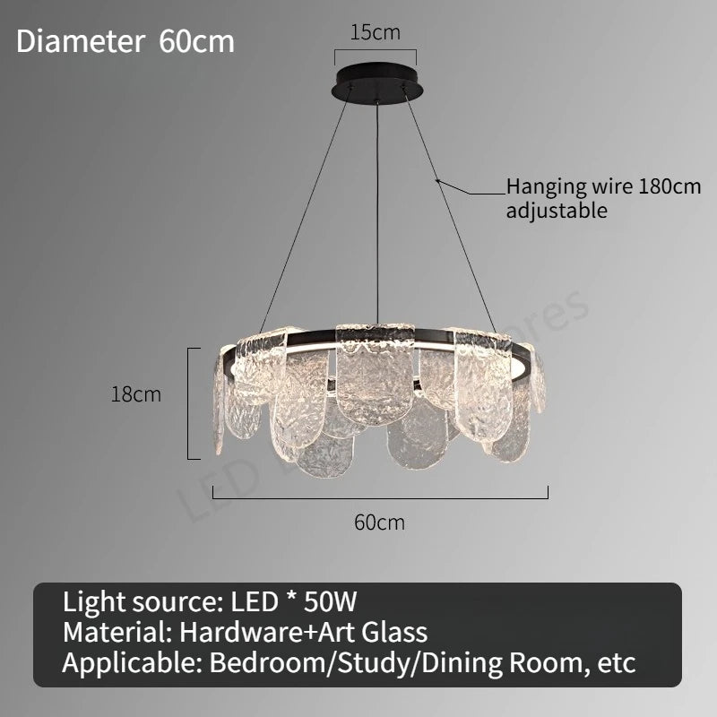 Luxury Living Room LED Chandelier Creative Ice Silk Glass Lamp Home Decoration Dining Room Main Light Bedroom Lighting Fixture