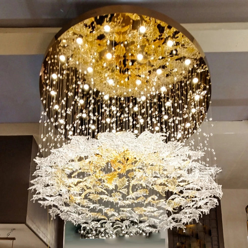 Modern Large scale project chandelier hotel villa Stairs Living Room maple leaf art decorative Hanging Lamp Lustre customization