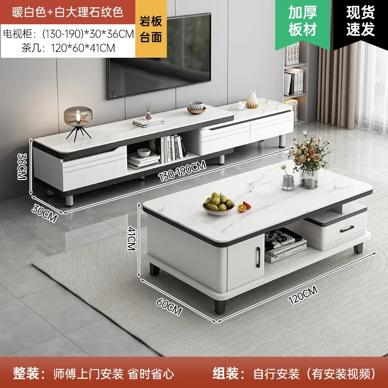 Modern LED TV Stand for Televisions Up Coffee Table Glass Shelves and Drawer Gaming Entertainment Center with Multiple Cabinet