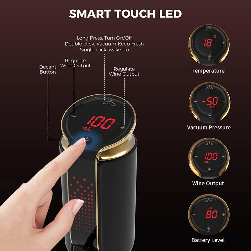 High-End Electric Wine Aerator With Decanter, Dispenser & Vacuum Pump, Touch Screen LED Display; Wine Conservation System.