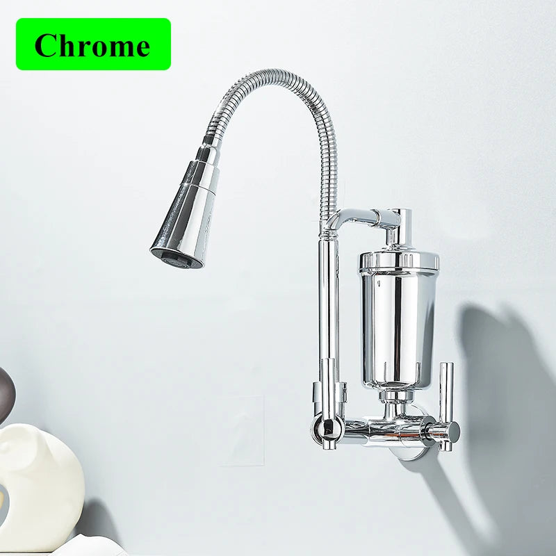 Chrome&Black Comes With a Pure Filter Single Cold Water Faucet Wall Mounted Kitchen Taps Balcony Household Filtered Waters