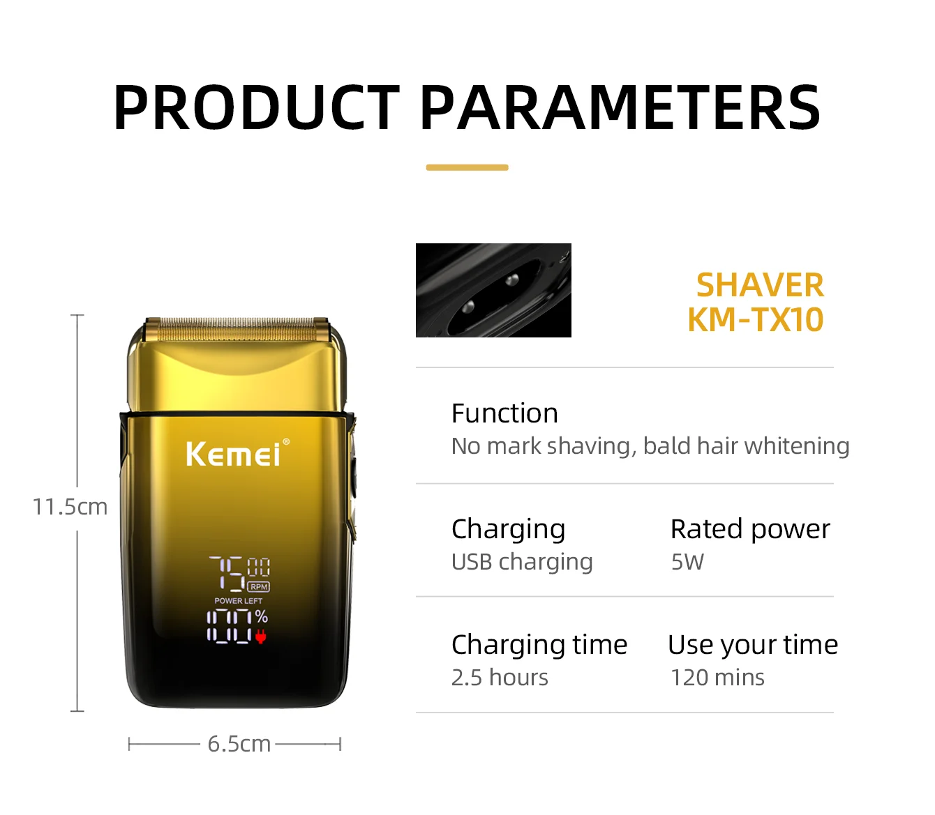 Kemei TX10 new electric shaver with LED display rechargeable beard shaver men's bald shaver original blade accessories