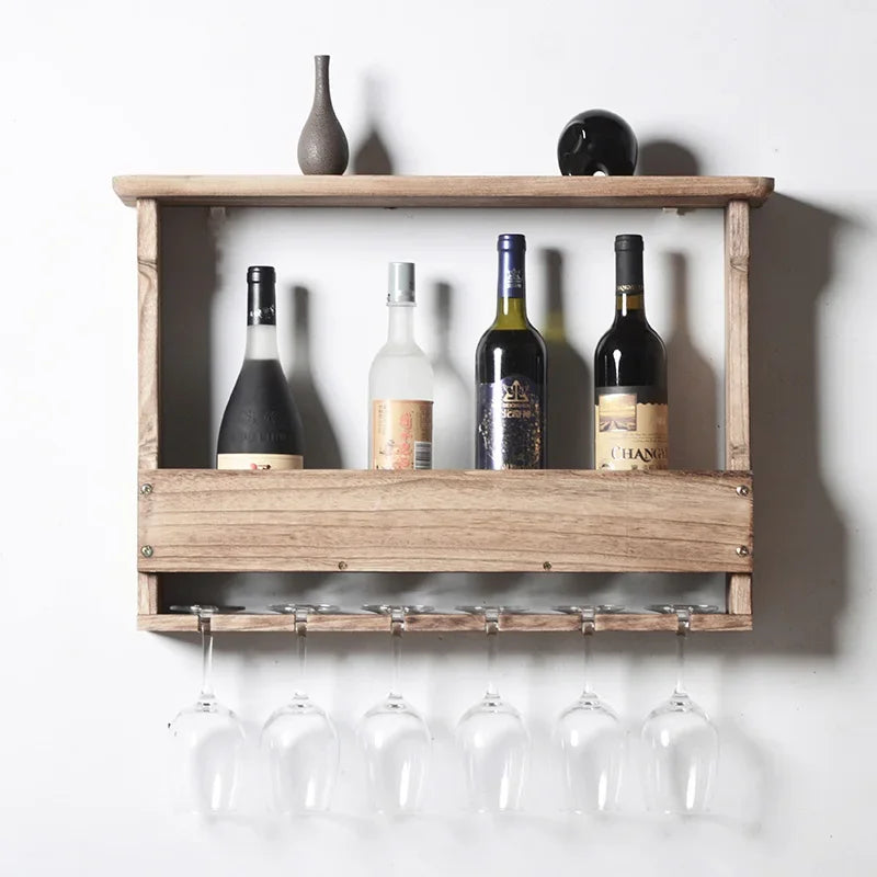 Wooden Wine Cabinet with Wine Rack, High Footed Glass Holder, Wall-Mounted Modern Decor, Stylish Home Wine Storage Solution