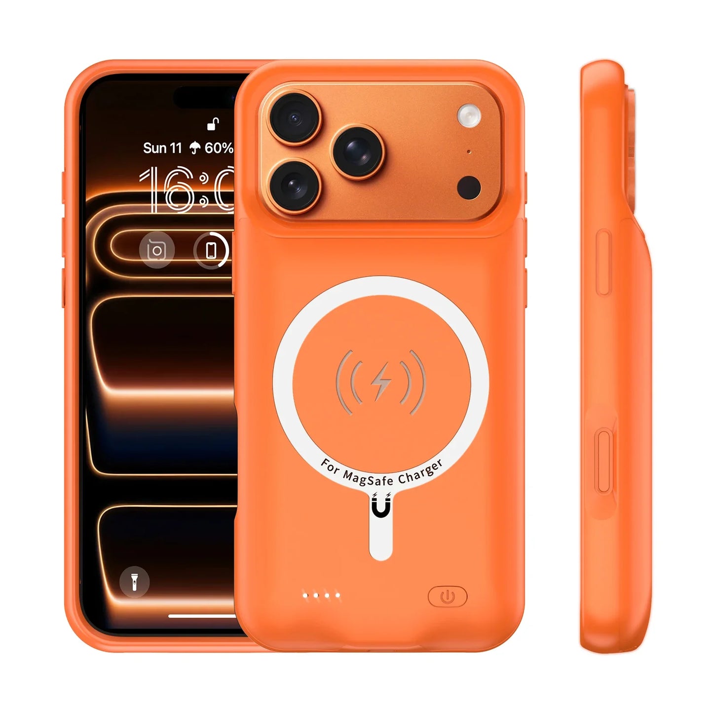 Orange Color Wireless Battery Charger Case for IPhone 17 Pro Max Magnetic Power Bank Battery Charging for IPhone 17 Pro Max