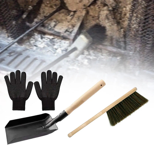 Fire Place Tool Set Hearth Tidy Black Gloves Firepit Wood Burner Accessories Fireplace Broom Steel Shovel and Ash Brush Set
