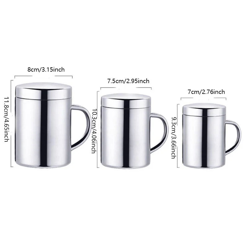 Mugs Stainless Steel 400/300/210ml Sliver Mug Tumbler With Handle And Cover Insulated Milk Mugs for Household Kitchen Supplies
