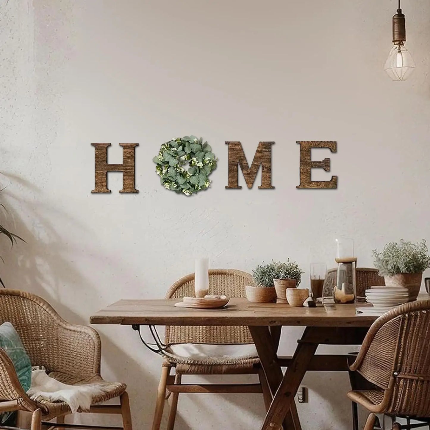 Home Letter Wall Sign Wooden Wall Home Sign Rustic Decor with Artificial Eucalyptus Wreath home decor signs for Kitchen Living