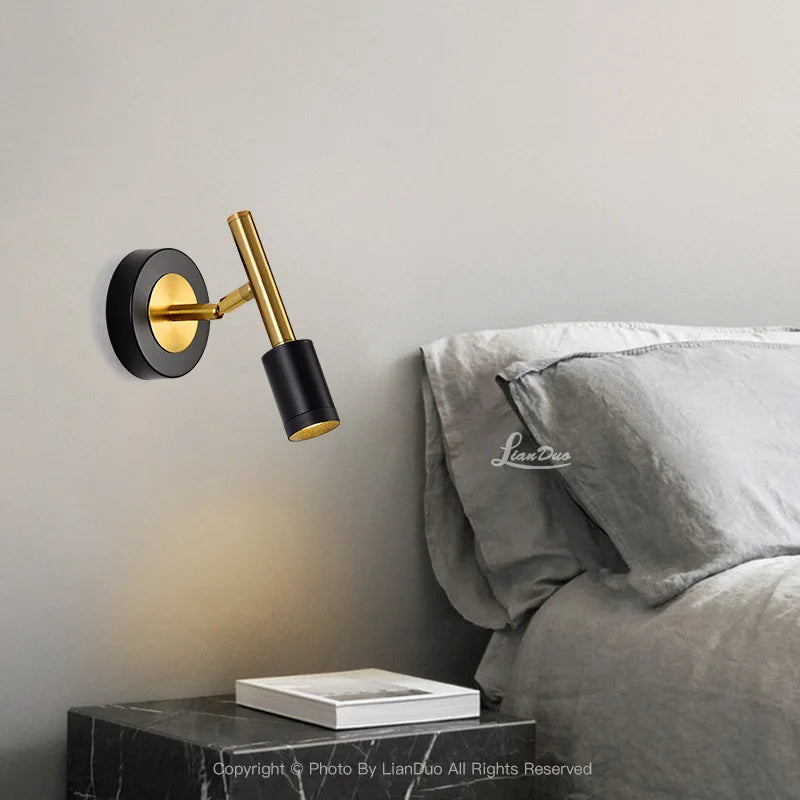 Luxury Home Decor Spot Wall Lamp Metal Body Plating Rotatable Sconce Light LED Hotel Bedroom Retro Design Reading Sconce Lustres