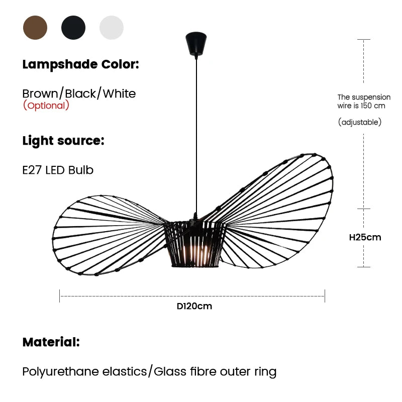 Modern Designer Art LED Chandeliers Retro Hanging Pendant Light for Living Dining Room Kitchen Suspension Straw Hat Lamps