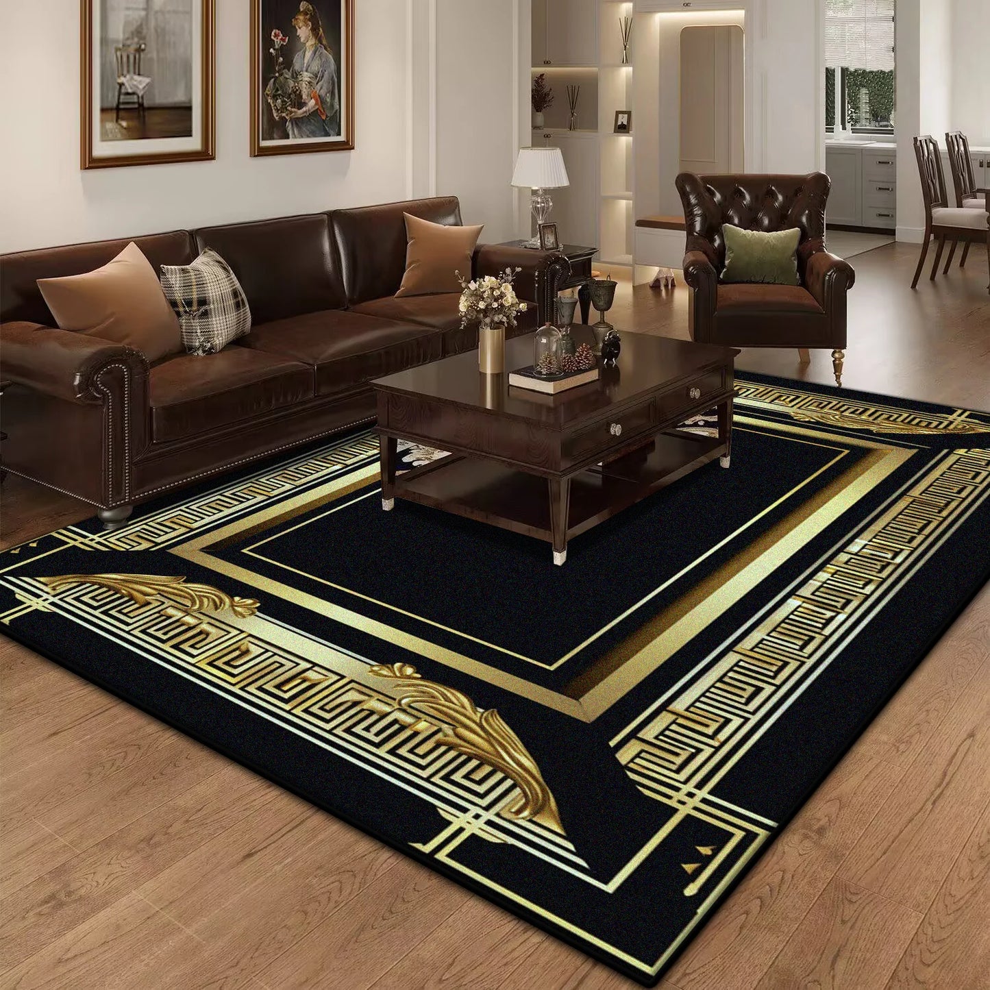 Marble Luxury Carpet for Living Room Decorations Sofa Table Large Area Rugs Black Gold Long Hallway Floor Mat Anti-slip Doormat