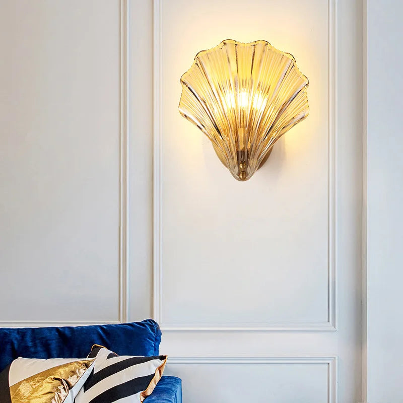 Luxury American Style Seashell Wall Lamp for Elegant Bedroom Decor - Nordic Creative Living Room Background Personalized Light