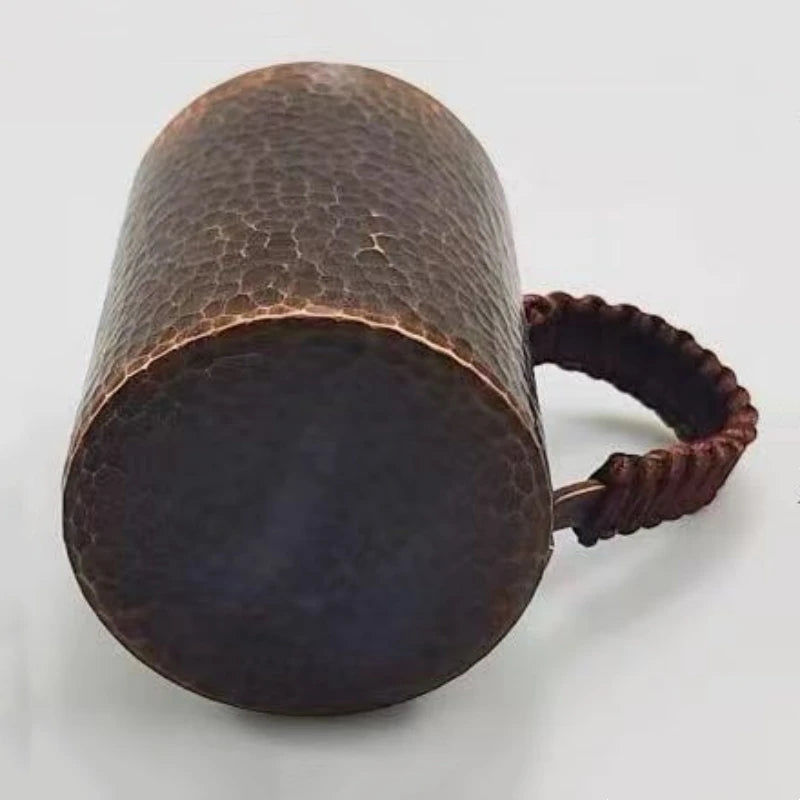 Vintage Pure Copper Coffee Cup,Mug Moscow Mule Tumbler Engraving Hammer Texture Woven Handle 450 ml Beer Mug,Tea Cup Tableware