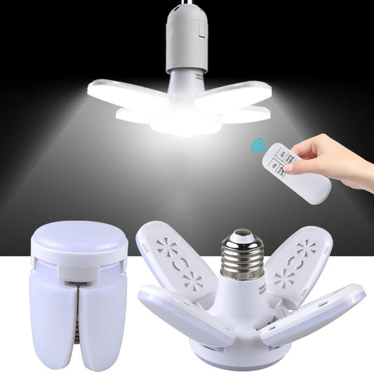 LED 4 Leaf Bulb E27 Collapsible Pendant Light 220V 110V Bombilla Storage Garage Kitchen Lighting High Brightness Remote Control