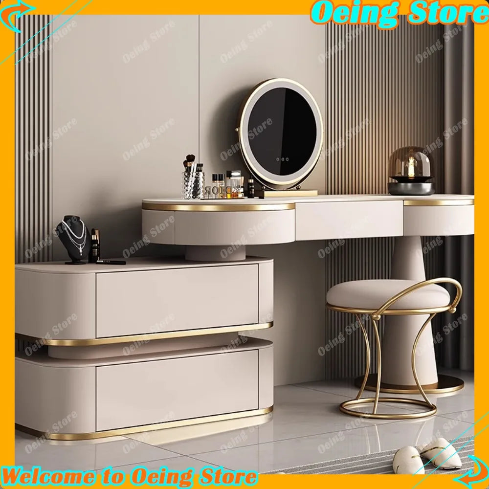 Luxury Corner Dressing Table Combs Organizer Flower Cosmetic Mirror Dressing Table Jewelry White Espejo Tocador Home Decor
