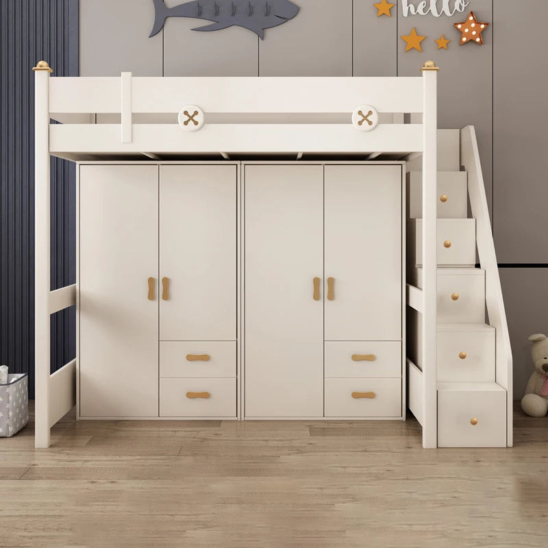 Bed and Desk Integrated Adult Combined Bed Bunk Bed with Wardrobe Elevated Bed Children's Bed Two-storey High and Low Bunk Bed