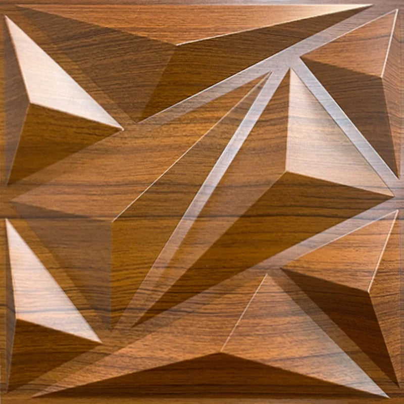 3D Textured PVC Wall Panels - Waterproof Decorative Wall for Living Spaces, Glossy Teak Finish Perfect for Modern Interiors