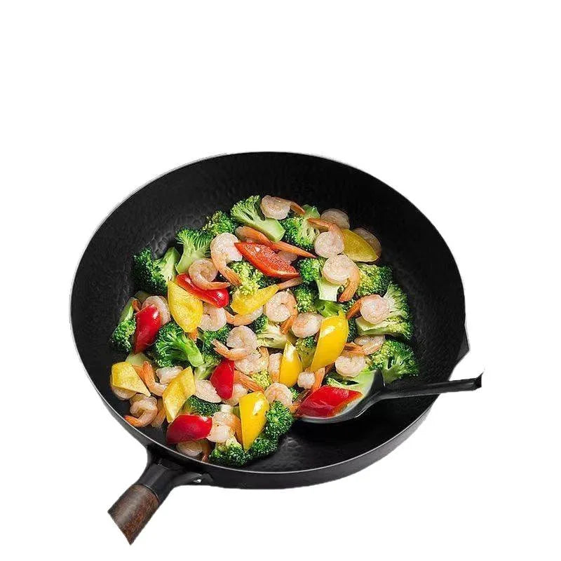 Handmade iron pot, forged frying pan, non stick iron pot, uncoated induction cooker, gas flat bottomed pan