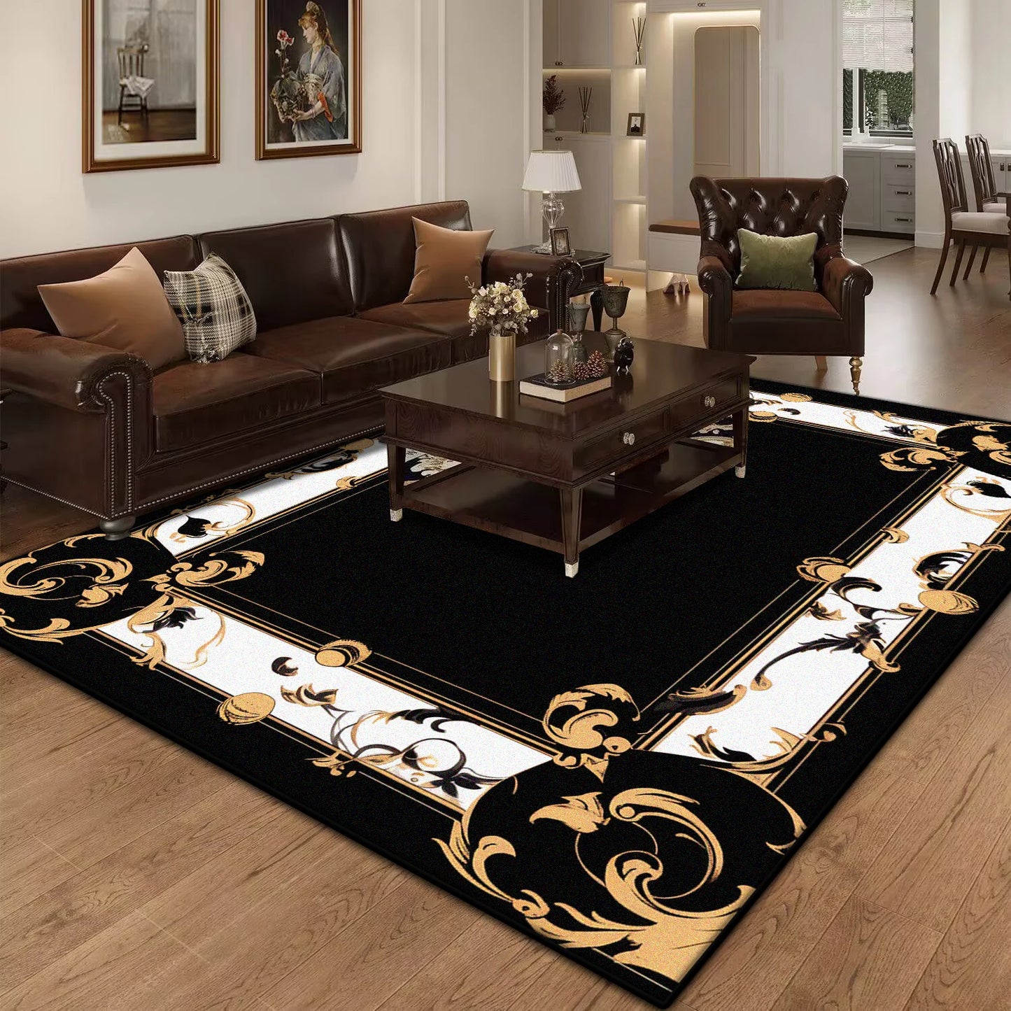 Marble Luxury Carpet for Living Room Decorations Sofa Table Large Area Rugs Black Gold Long Hallway Floor Mat Anti-slip Doormat