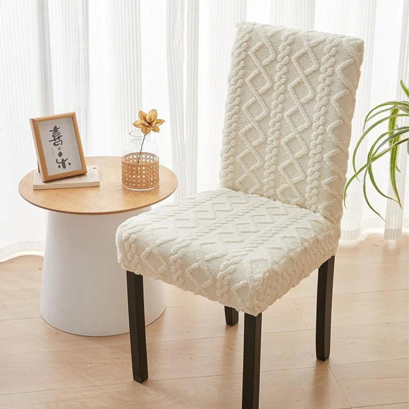Thick Dining room Chair Cover Jacquard Plush Stretch Chair Slipcovers Solid Color Office Chairs Covers for Living Room Wedding