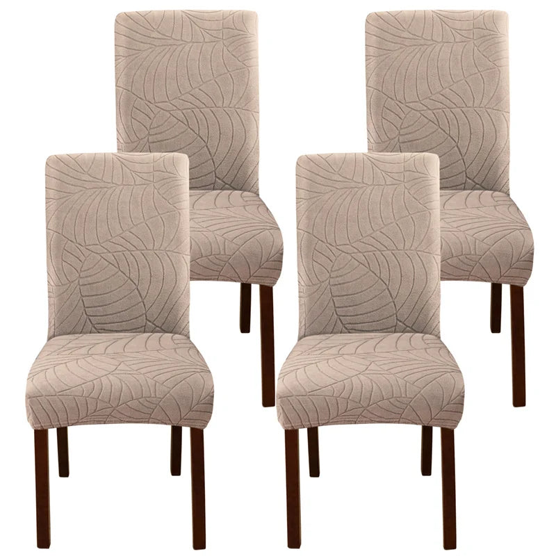 Leaves Jacquard Dining Chair Covers Removable Stretch Universal Chairs Cover Solid Color Seat Covers for Kitchen Hotel Banquet