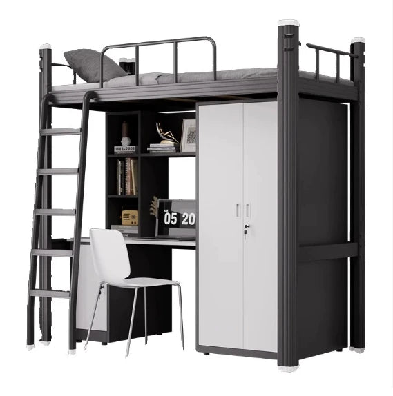 Upper Bed Lower Table Combined Bed College Dormitory Elevated Bed Small Apartment Household Wrought Iron Bed Apartment Bed